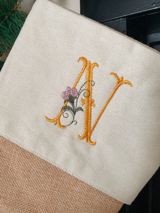 Linnen kerstsok met naam - geborduurd