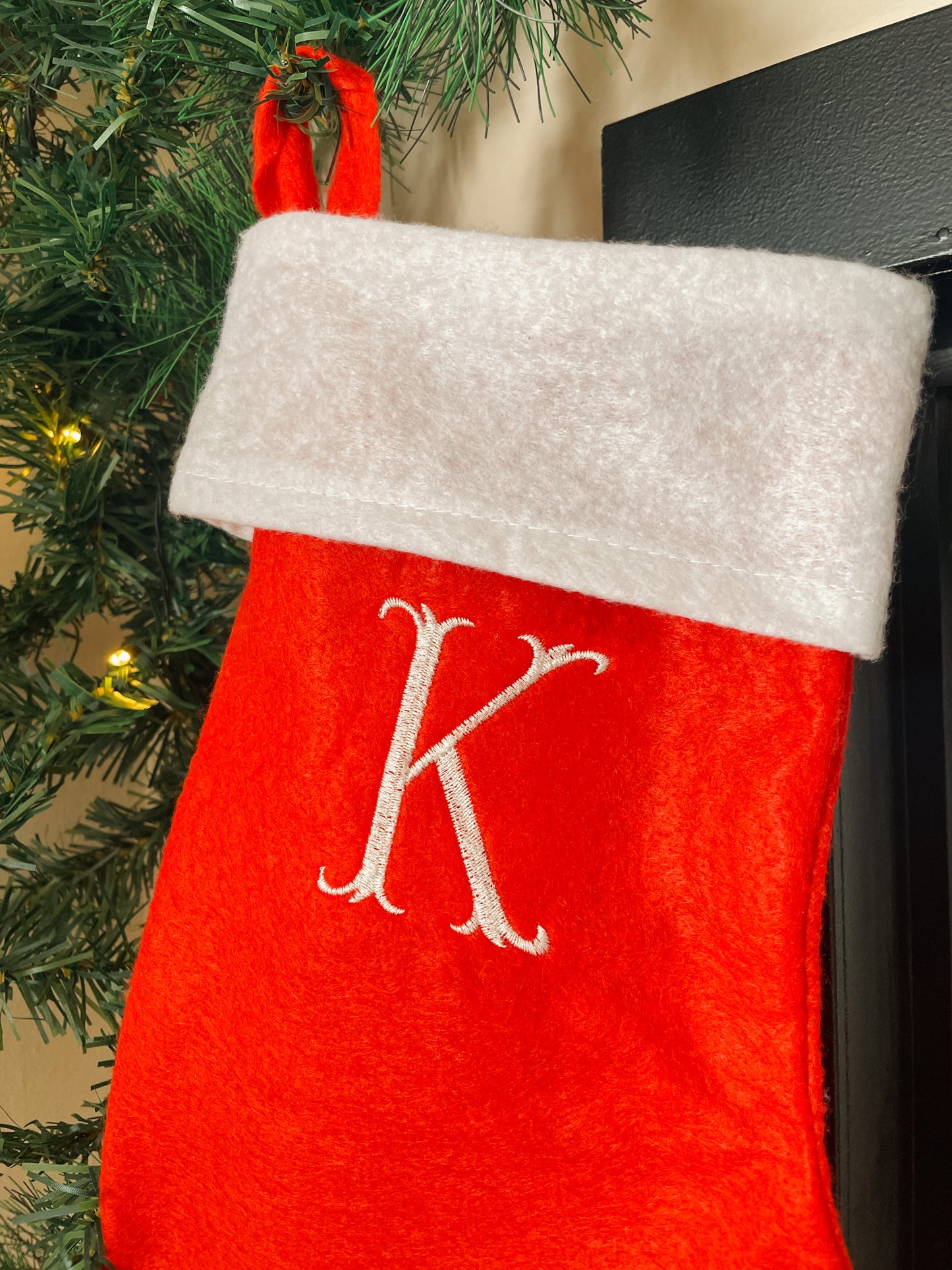 Rode kerstsok met naam - geborduurd