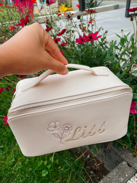 Beauty Case met ritssluiting met naam/tekst - geborduurd