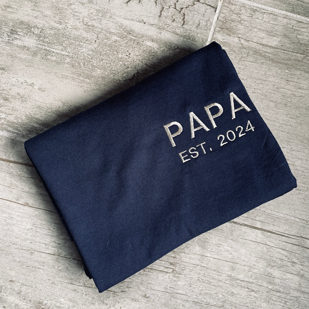 'PAPA' T-shirt met geboortedatum geborduurd