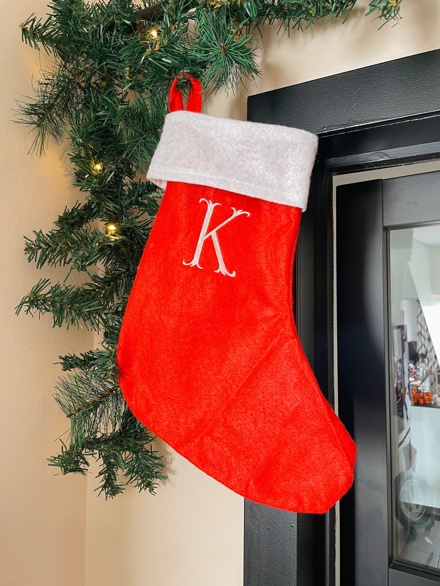 Rode kerstsok met naam - geborduurd