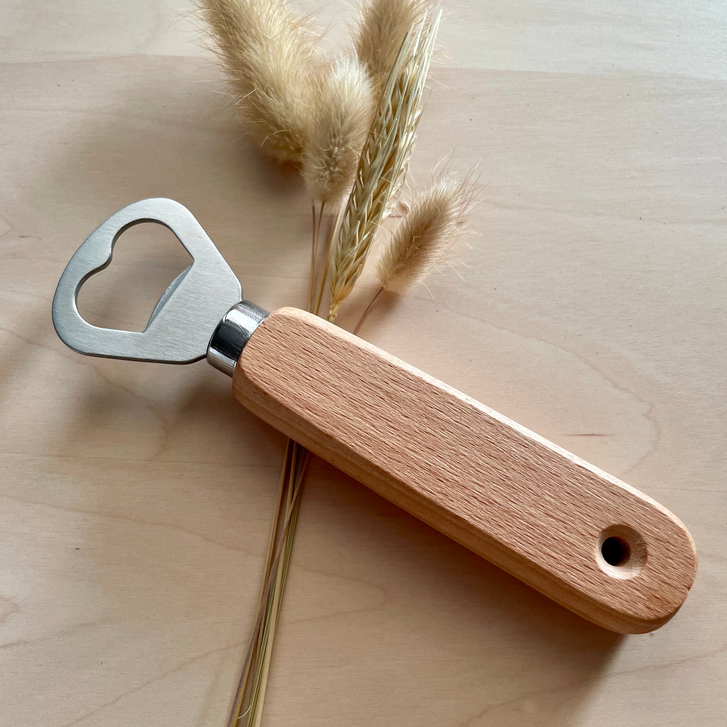 Flesopener met tekst gegraveerd - Hout