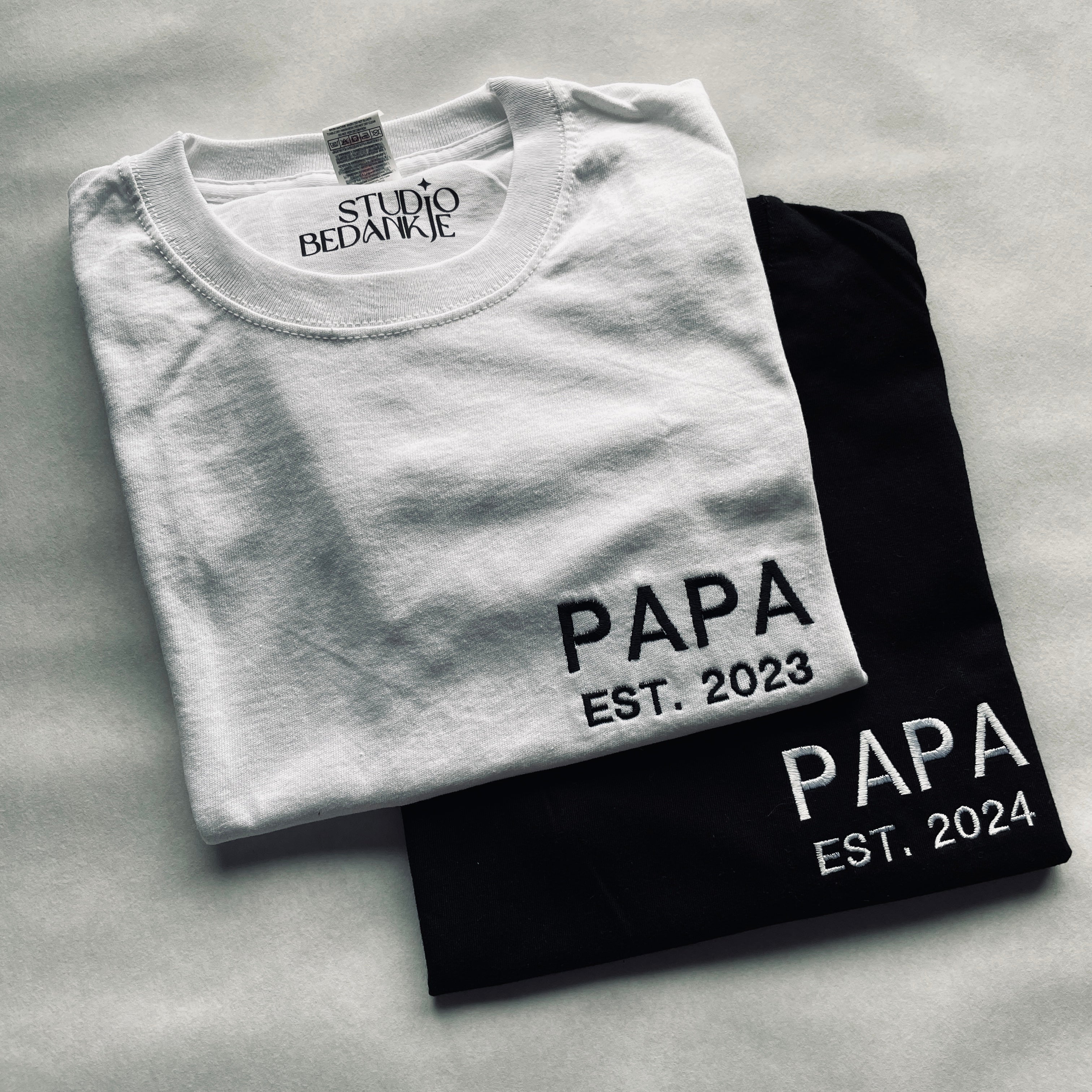'PAPA' T-shirt met geboortedatum geborduurd