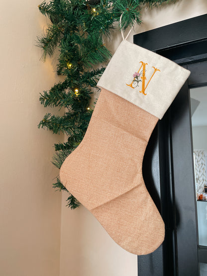 Linnen kerstsok met naam - geborduurd