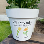 UV DTF print geboortebloemen op bloempot met naam – gepersonaliseerd cadeau mama – Studio Bedankje