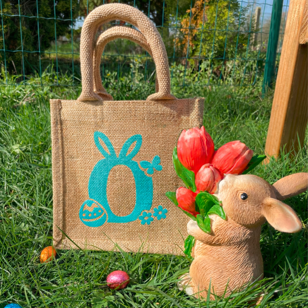 Paasmandje Jute met naam - Groot