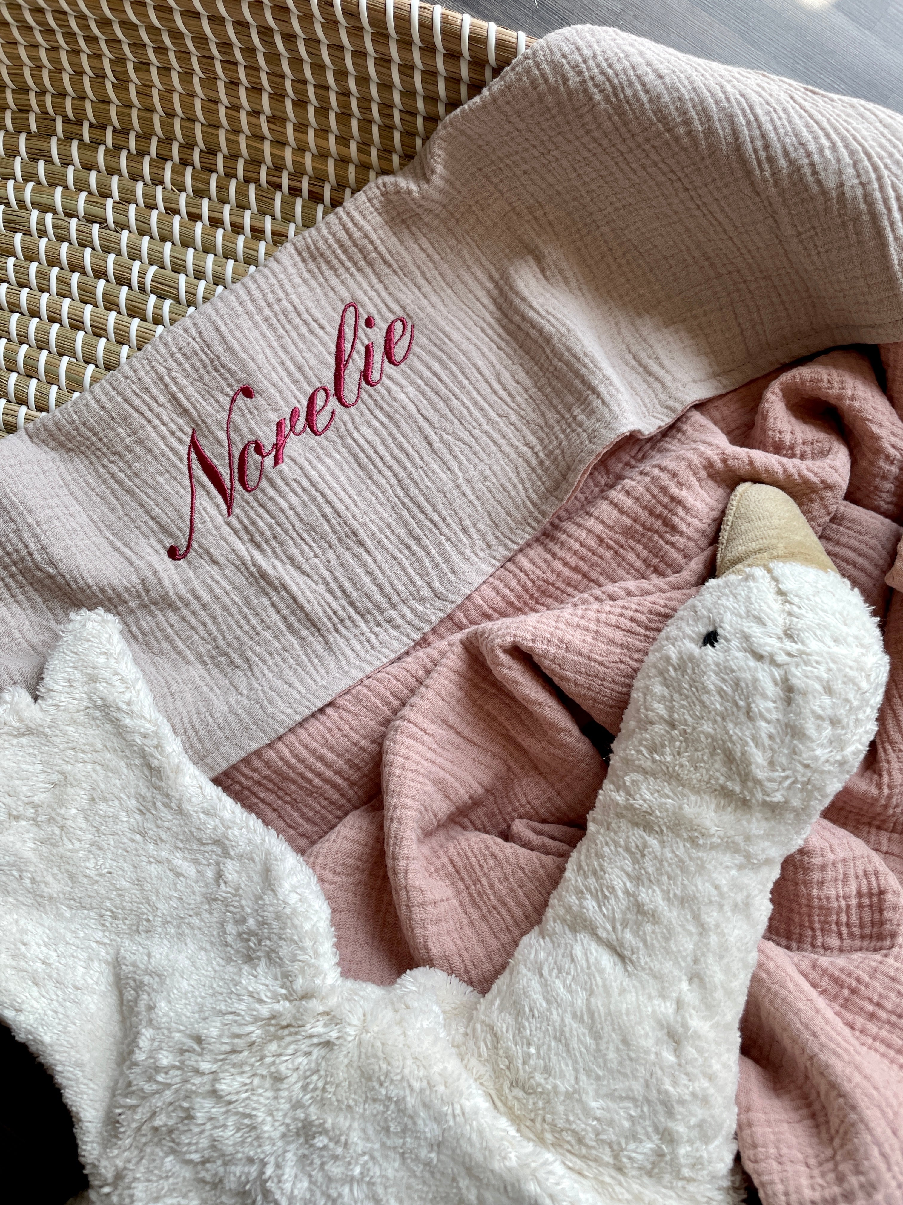 Babydeken met naam - Hydrofiel stof (lente/zomer)